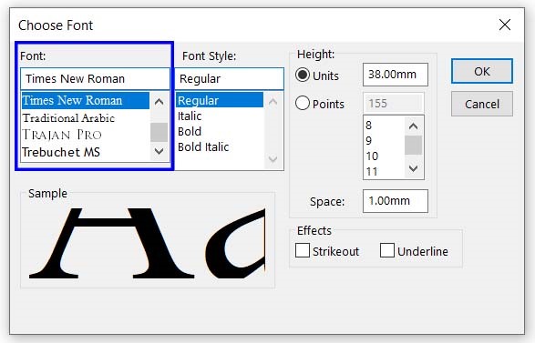 بخش انتخاب فونت و تنظیمات دیگر نوشتاری در محیط نرم‌افزار Solidworks